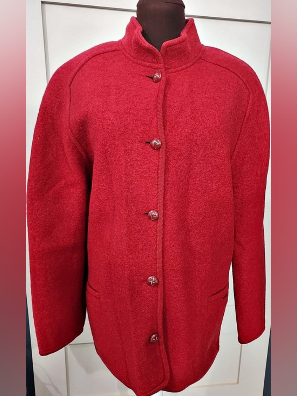 Geiger Boiled Wool Jacket Red Wool Pea Coat Size 36